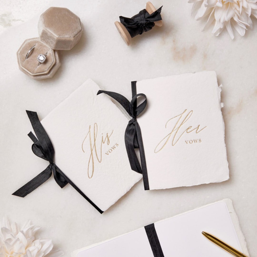 "Handmade Paper Vow Books with Black Silk Ribbon" - Wedding Vow Books in natural by PAPER and LACE
