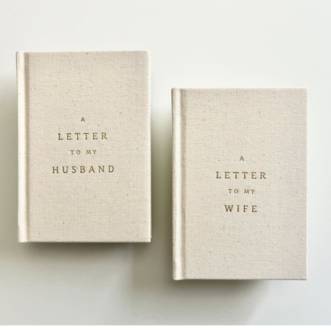 "A Letter To My Husband / Wife Linen Vow Books" - Wedding Vow Books in beige by Carolyn Jung