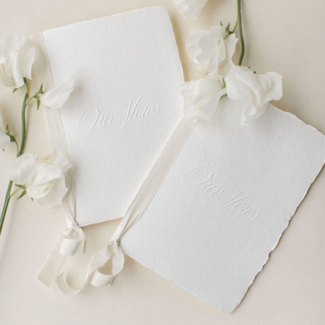 "'Our Vows' Embossed Wedding Vow Books, Set of Two" - Wedding Vow Books in white by Studio Lavender