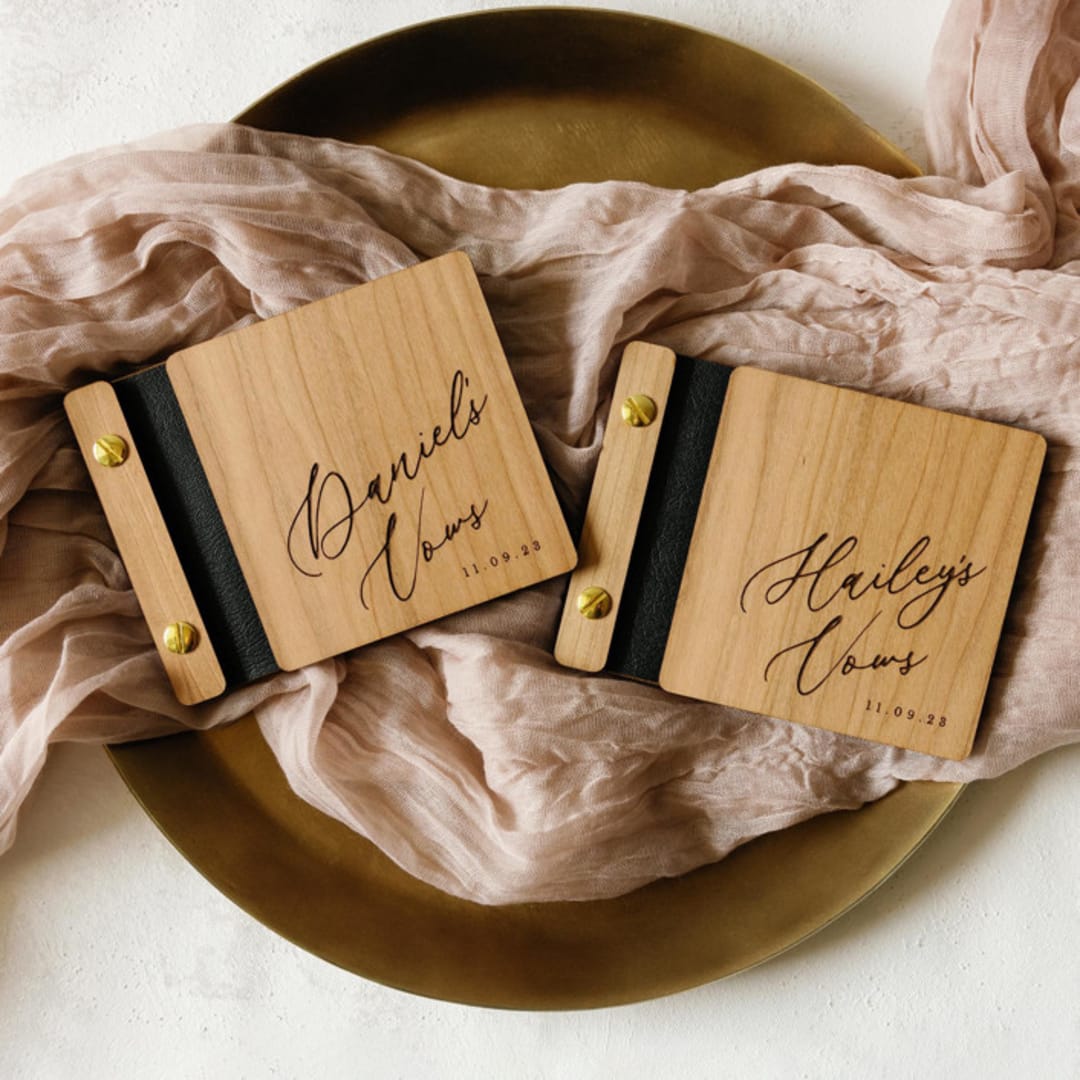 "Romantic Wedding Vow Books | Cherry Wood | 4” x 5” | Set of 2" - Wedding Vow Books in black by Katrina Mejia