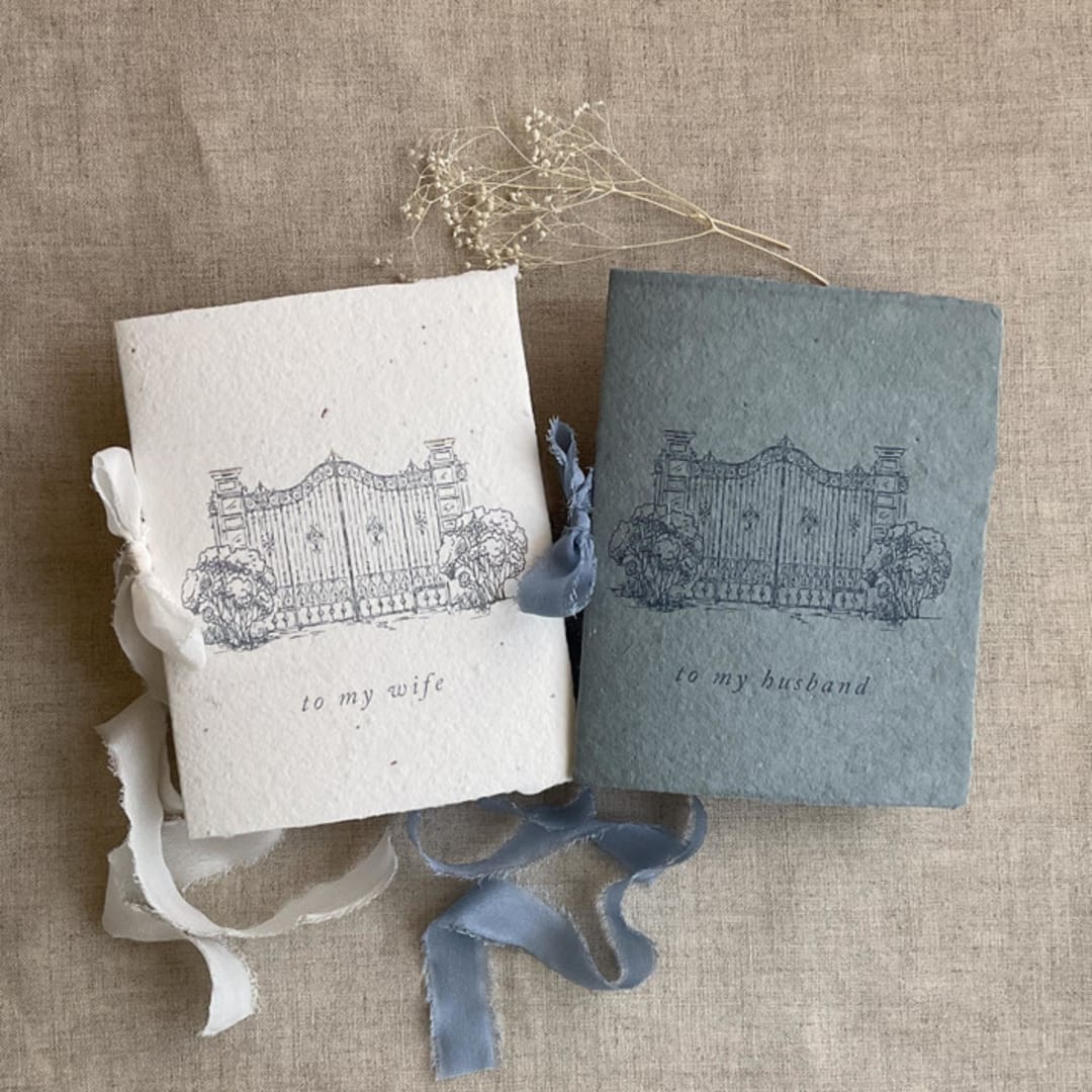 "Villa wedding vow books blue and cream | SET of 2 books | includes 1 her vows and 1 his vows" - Wedding Vow Books in blue by Ivory Invitations