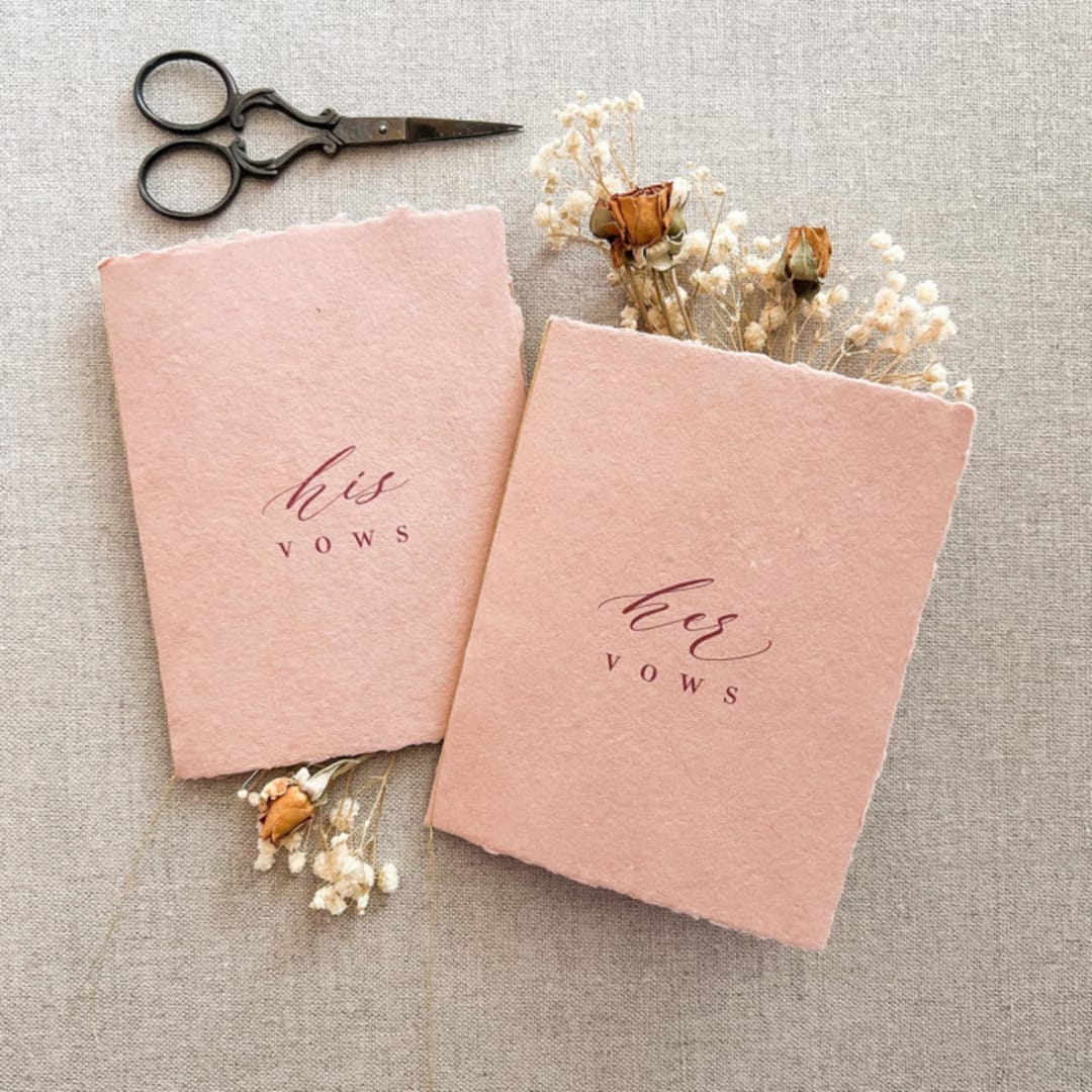 "For My Husband / Wife Vow Book Set - Terra cotta blush with thread" - Wedding Vow Books in pink by Jen Simpson
