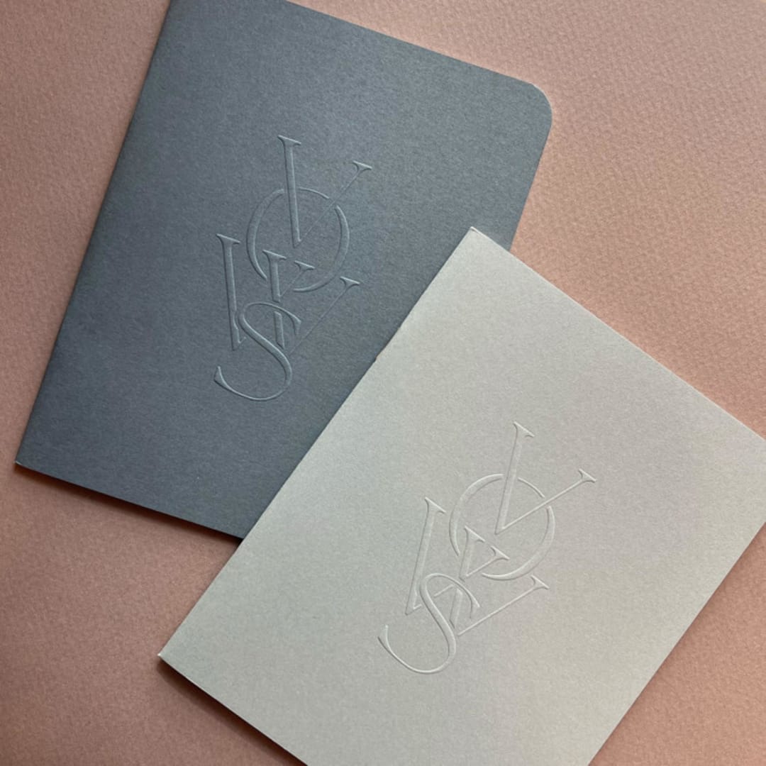 "Luxe Embossed Unisex Vow Books, Set of Two, Charcoal & Pewter Gray - Blank Pages" - Wedding Vow Books in gray by Eva Tadros