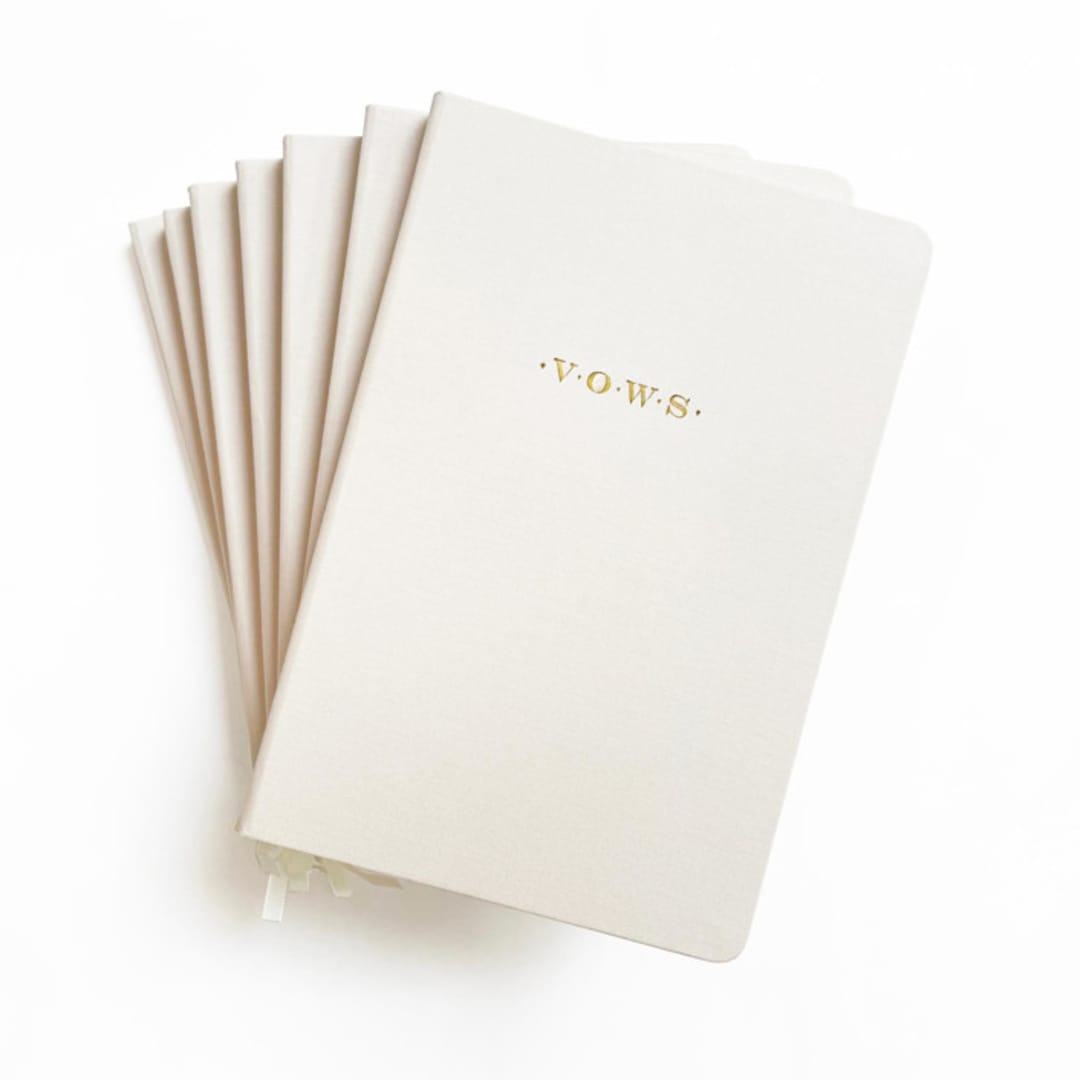"Linen Wedding Vows Book | Gold Foil on Ivory Linen" - Wedding Vow Books in beige by Jessica Cunningham