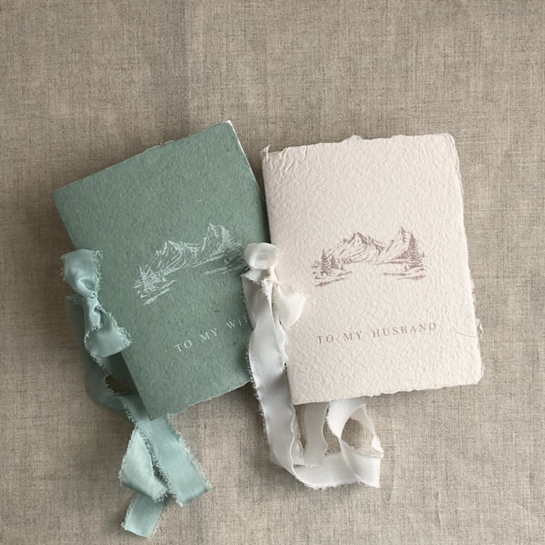 "Green mountain wedding vow books | Set of 2 books | includes 1 her vows and 1 his vows" - Wedding Vow Books in green by Ivory Invitations