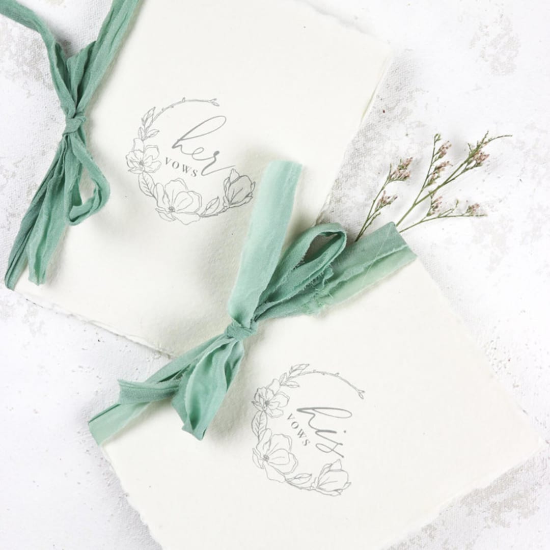 "Magnolia Wreath Vow Book | Set of 2 | Size 6x4.125" - Wedding Vow Books in gray by Clove and Cedar Design