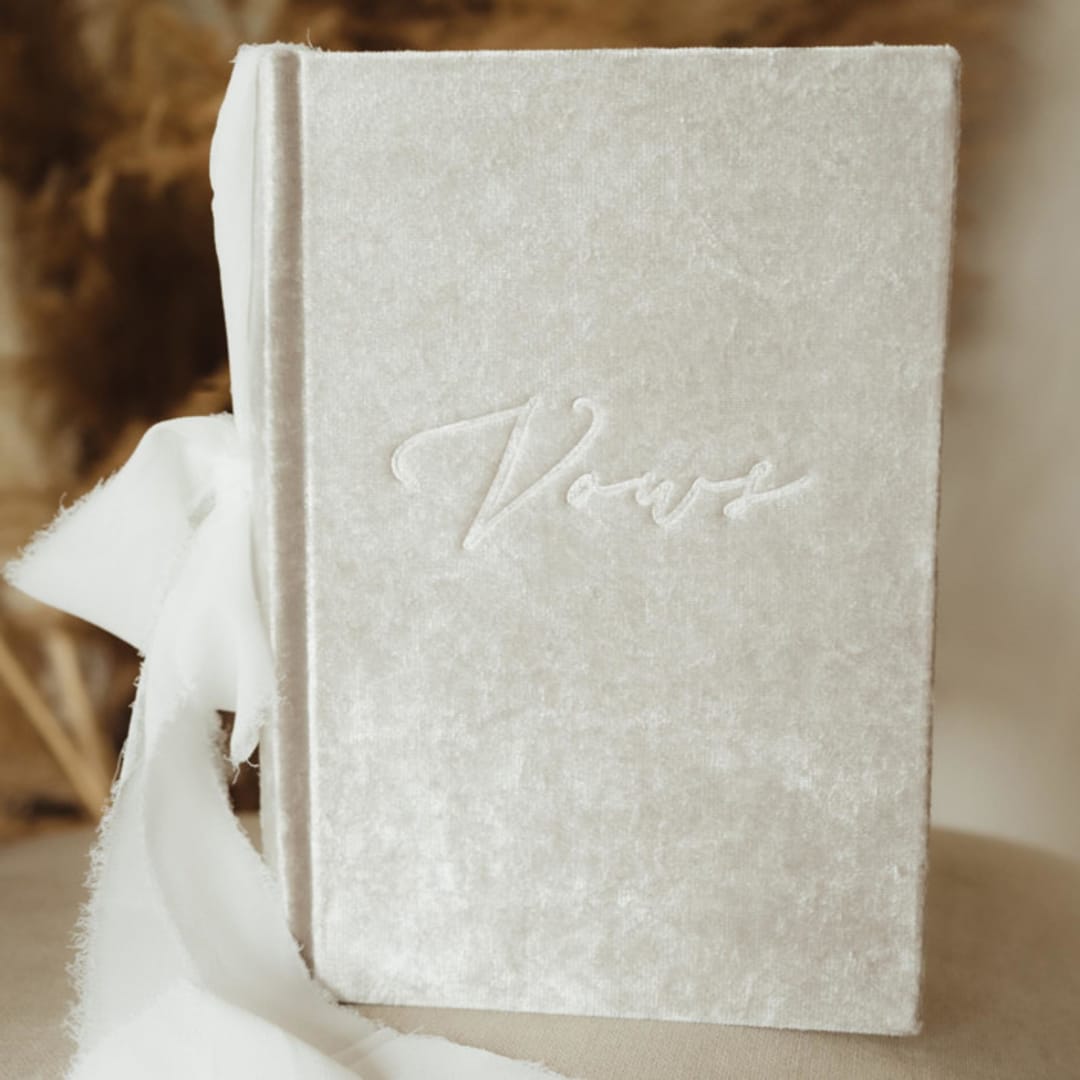 "Vow Book White Velvet with Ribbon" - Wedding Vow Books in white by Jordan Perry