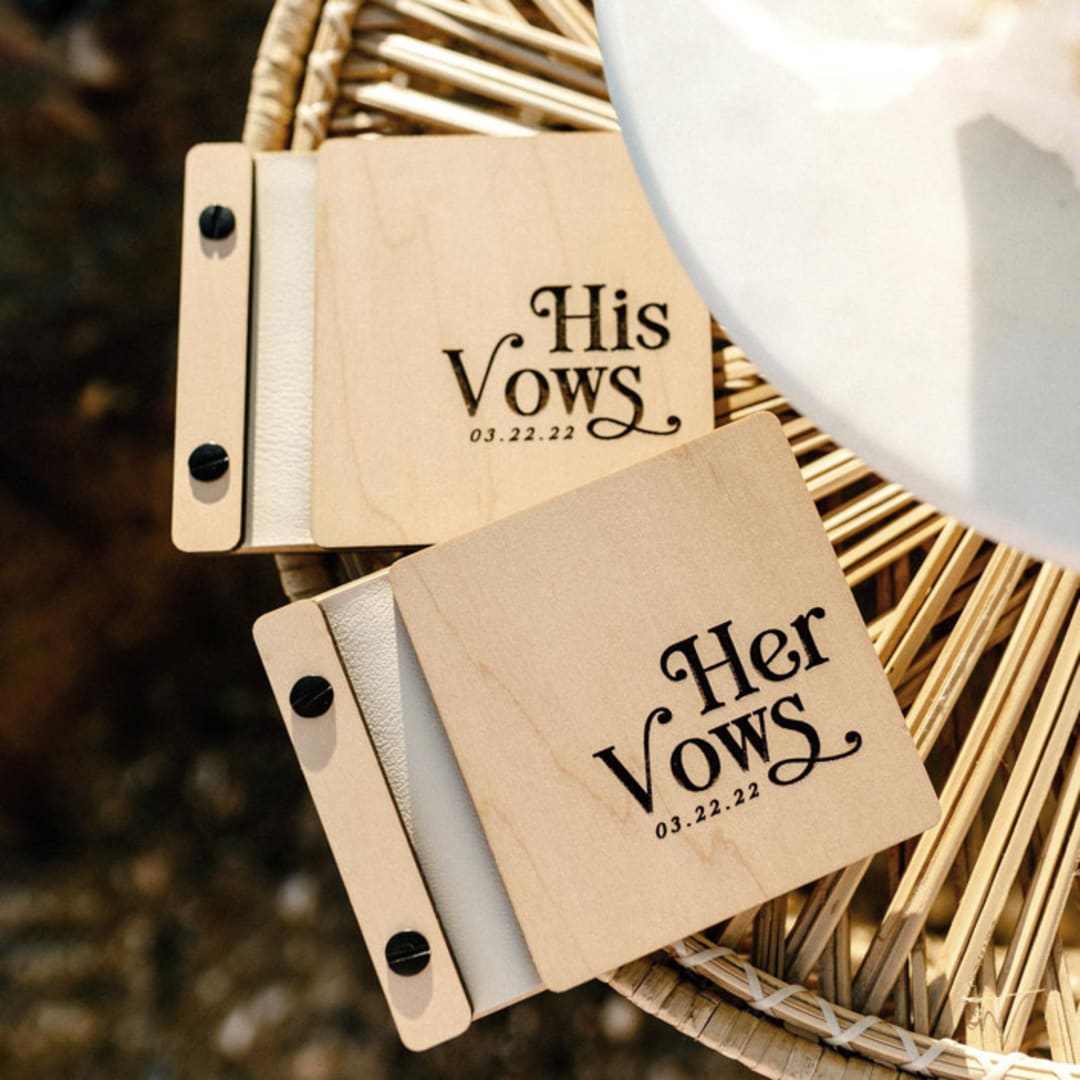 "Custom Boho Wedding Vow Books | Maple Wood | 4" x 5"| Set of 2" - Wedding Vow Books in beige by Katrina Mejia