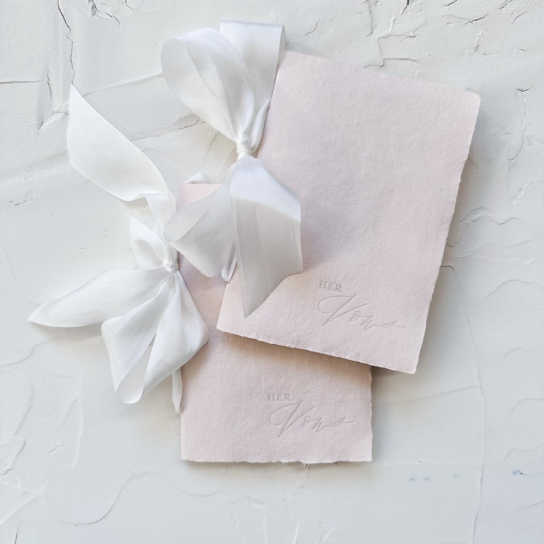 "HERS & HERS Vow Books | letterpressed with silk ribbon - blush" - Wedding Vow Books in pink by Cara Jo Knapp