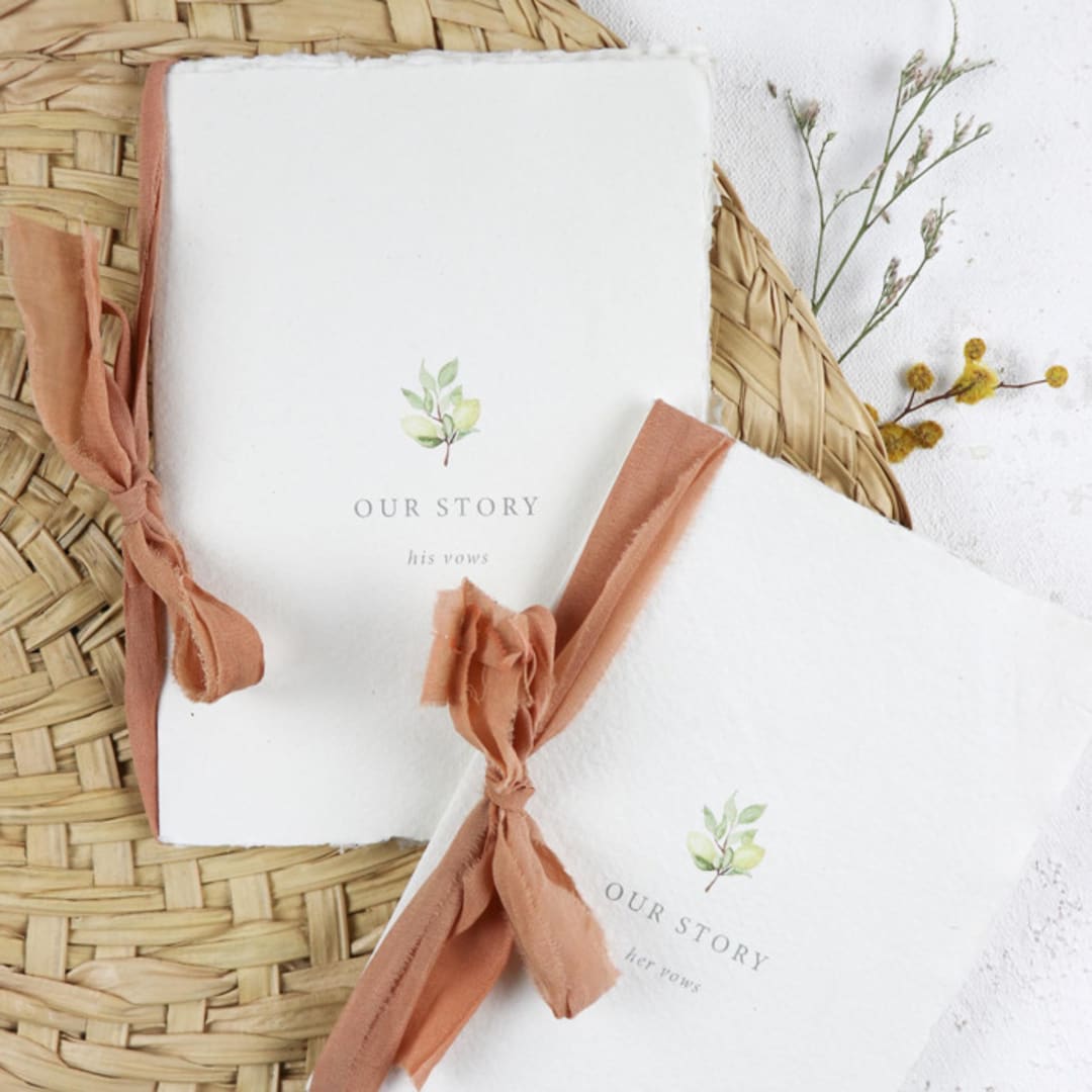"Lemon Vow Book | Set of 2 | Size 6x4.125" - Wedding Vow Books in multicolor by Clove and Cedar Design
