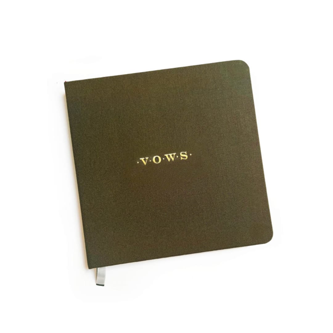 "Linen Wedding Vows Book | Gold Foil on Olive Linen" - Wedding Vow Books in green by Jessica Cunningham