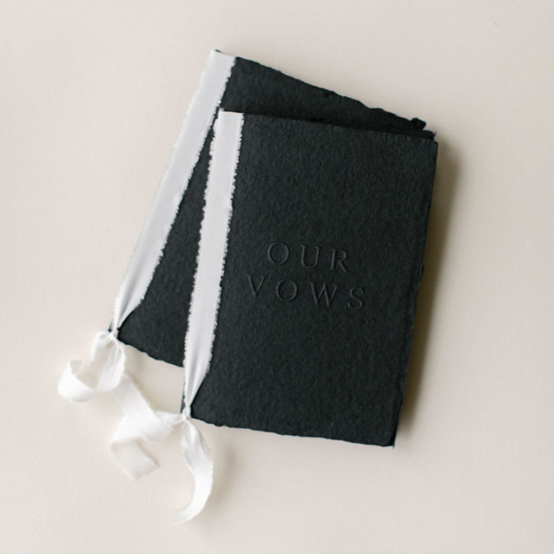 "Embossed Wedding Vow Books, Set of Two, Black" - Wedding Vow Books in black by Studio Lavender