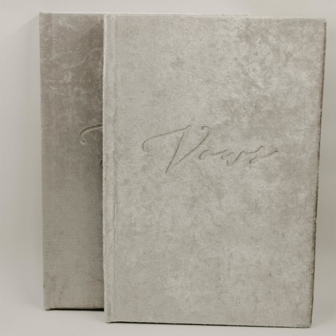 "Vow Book Set of 2 Silver Velvet" - Wedding Vow Books in silver by Jordan Perry