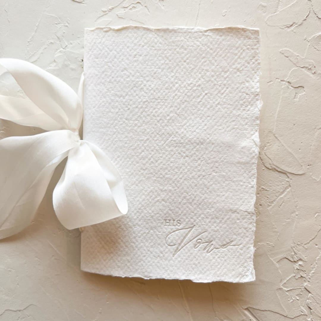 "HIS Vow Book | letterpressed with silk ribbon - white" - Wedding Vow Books in white by Cara Jo Knapp
