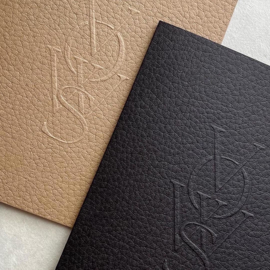 "Luxe Embossed Unisex Vow Books, Set of Two Tan & Black_Lined Paper" - Wedding Vow Books in brown by Eva Tadros