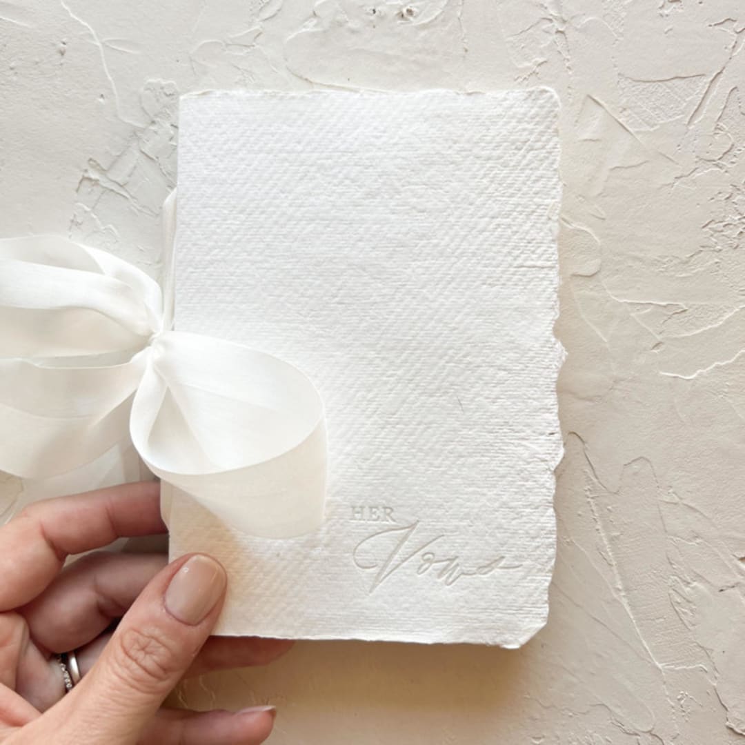 "HERS Vow Book | letterpressed with silk ribbon - white" - Wedding Vow Books in white by Cara Jo Knapp