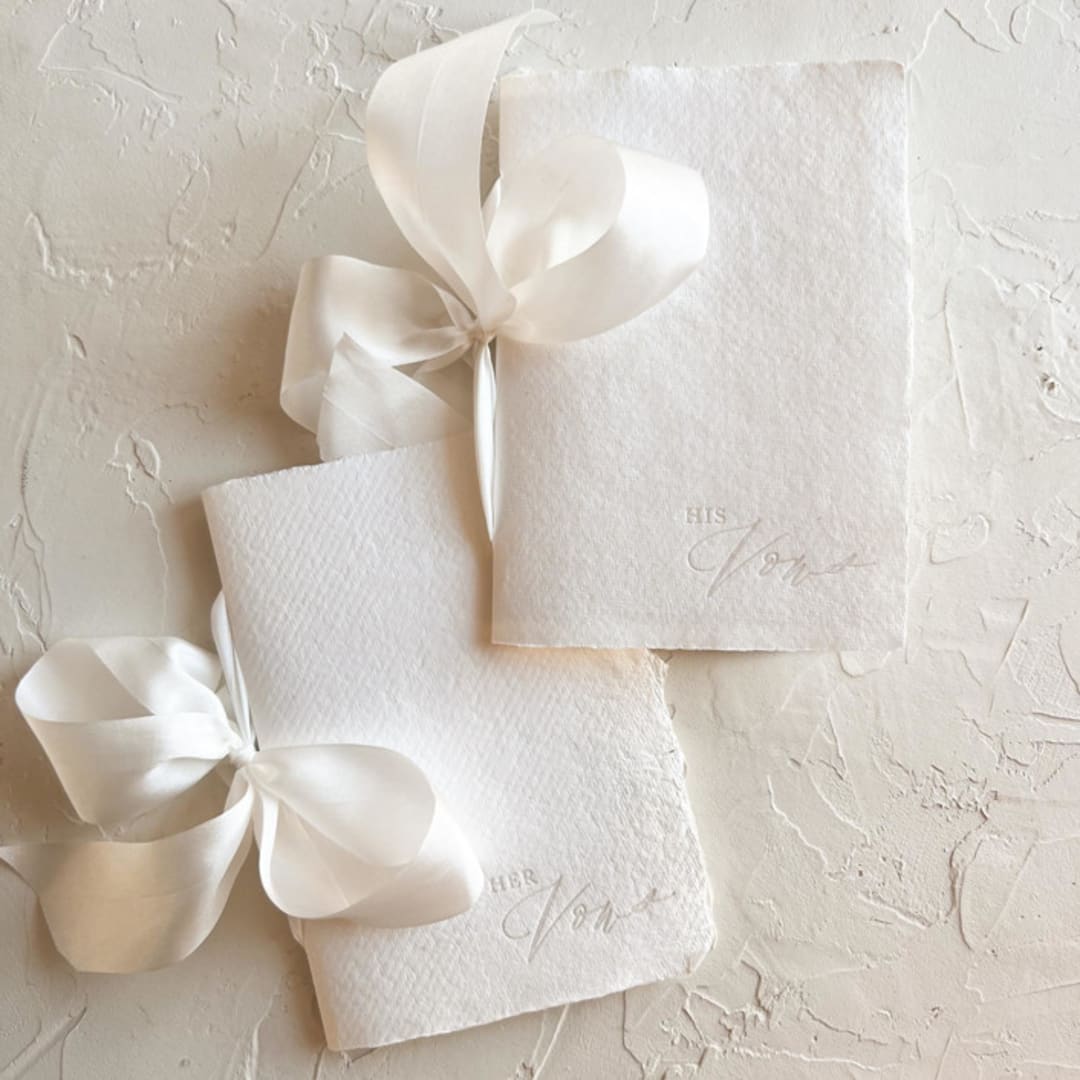 "HIS & HERS Vow Books | letterpressed with silk ribbon - white" - Wedding Vow Books in white by Cara Jo Knapp