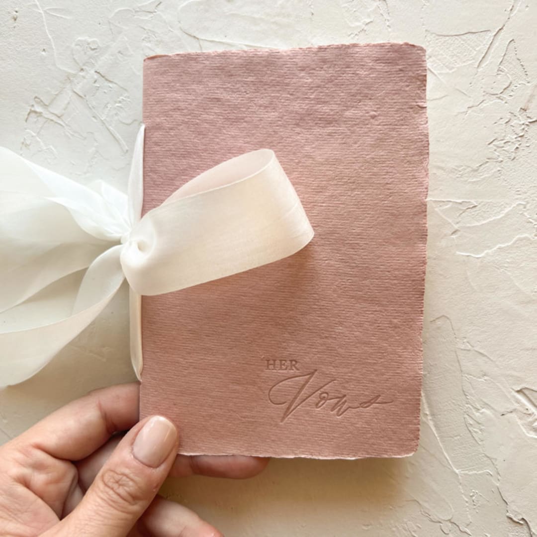 "HER Vow Book | letterpressed with silk ribbon - terracotta" - Wedding Vow Books in beige by Cara Jo Knapp