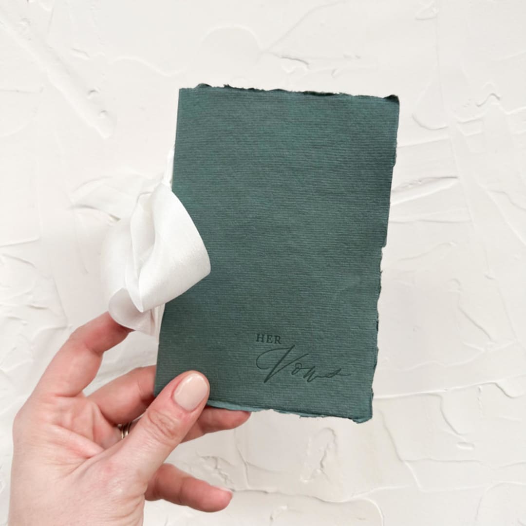 HERS Vow Book | letterpressed with silk ribbon - forest green