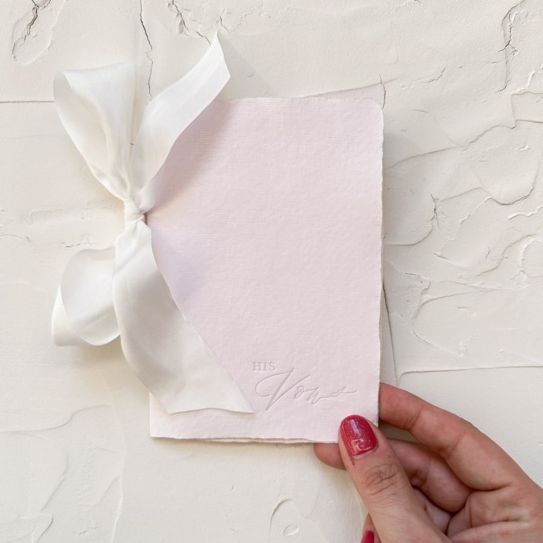 "HIS Vow Book | letterpressed with silk ribbon - blush" - Wedding Vow Books in pink by Cara Jo Knapp