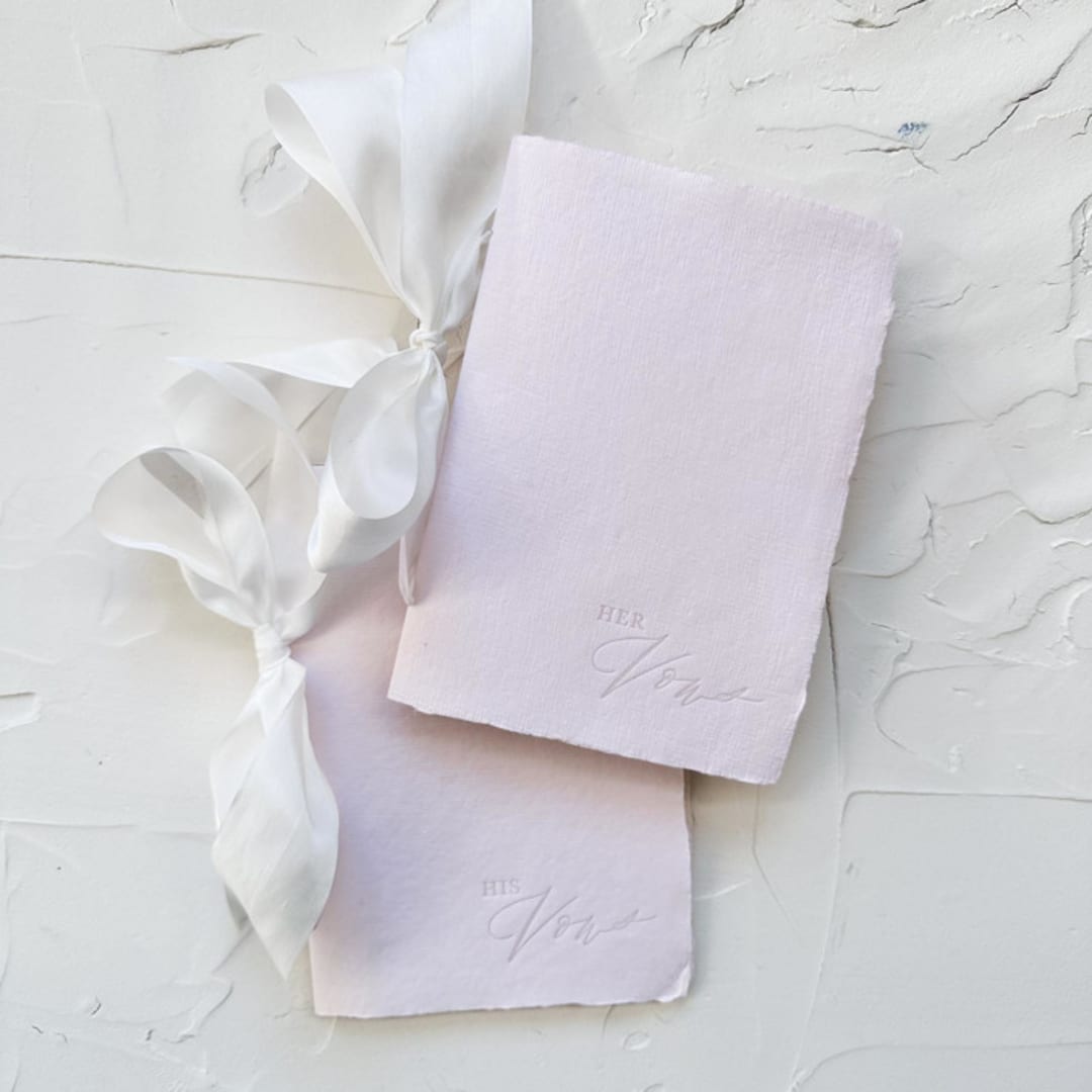 "HIS & HERS Vow Books | letterpressed with silk ribbon - blush" - Wedding Vow Books in pink by Cara Jo Knapp