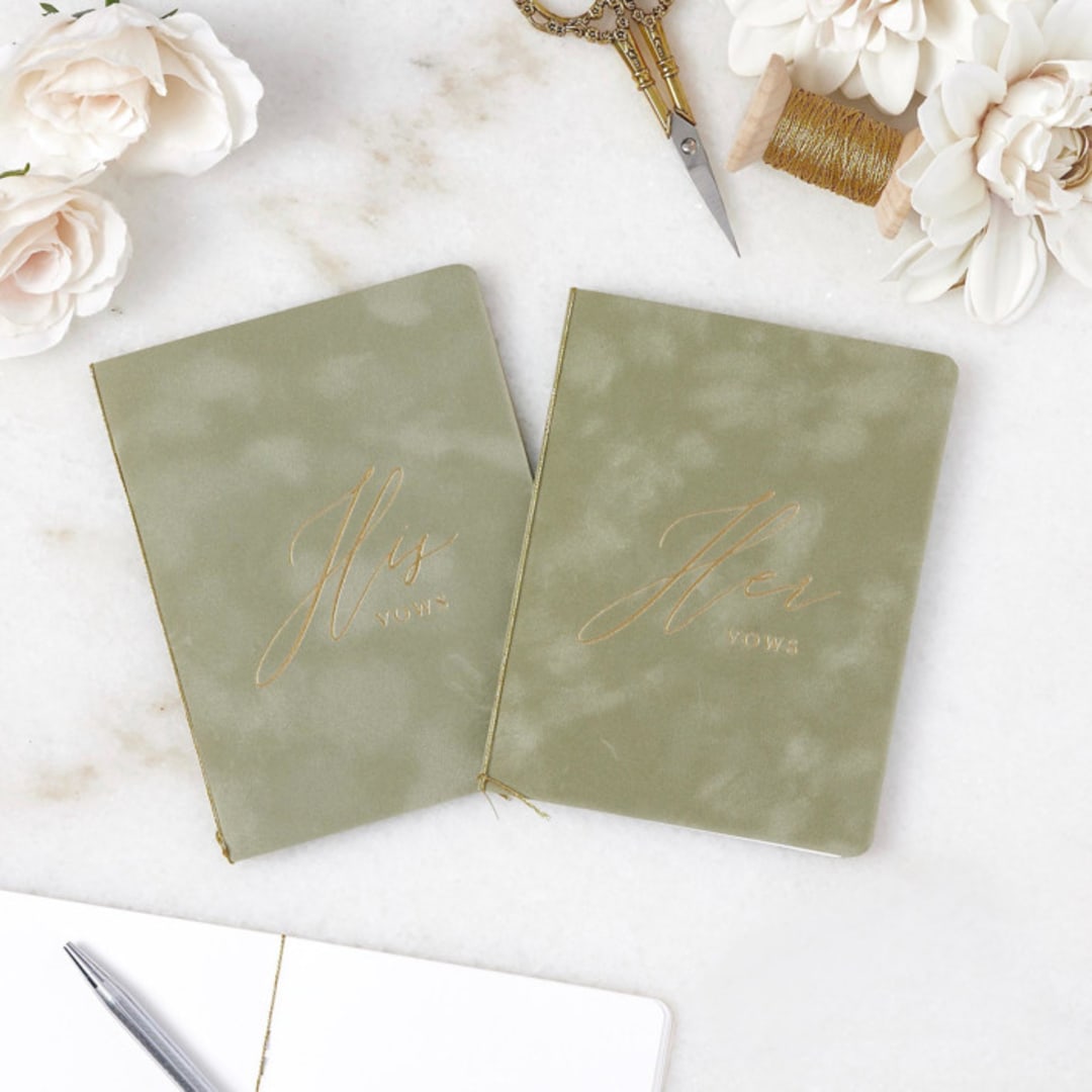 "Sage Velvet Vow Books" - Wedding Vow Books in green by PAPER and LACE