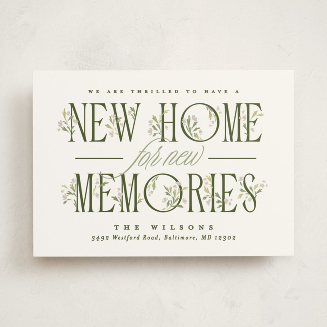 "Hearth" - Moving Announcements in Greenery by Erin L. Wilson - Front