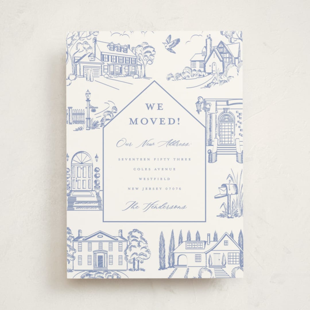 "Toile Home" - Moving Announcements in Sky by Teju Reval - Front