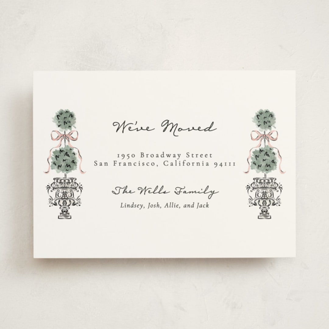 "Hand illustrated Garden Gate" - Moving Announcements in Forest by Jackie Crawford - Front