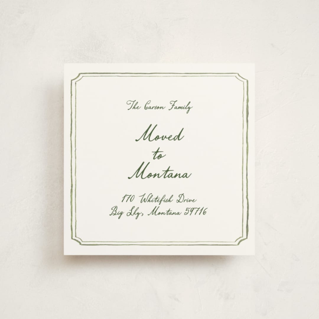 "Handwritten" - Moving Announcements in Moss by Cass Loh - Front