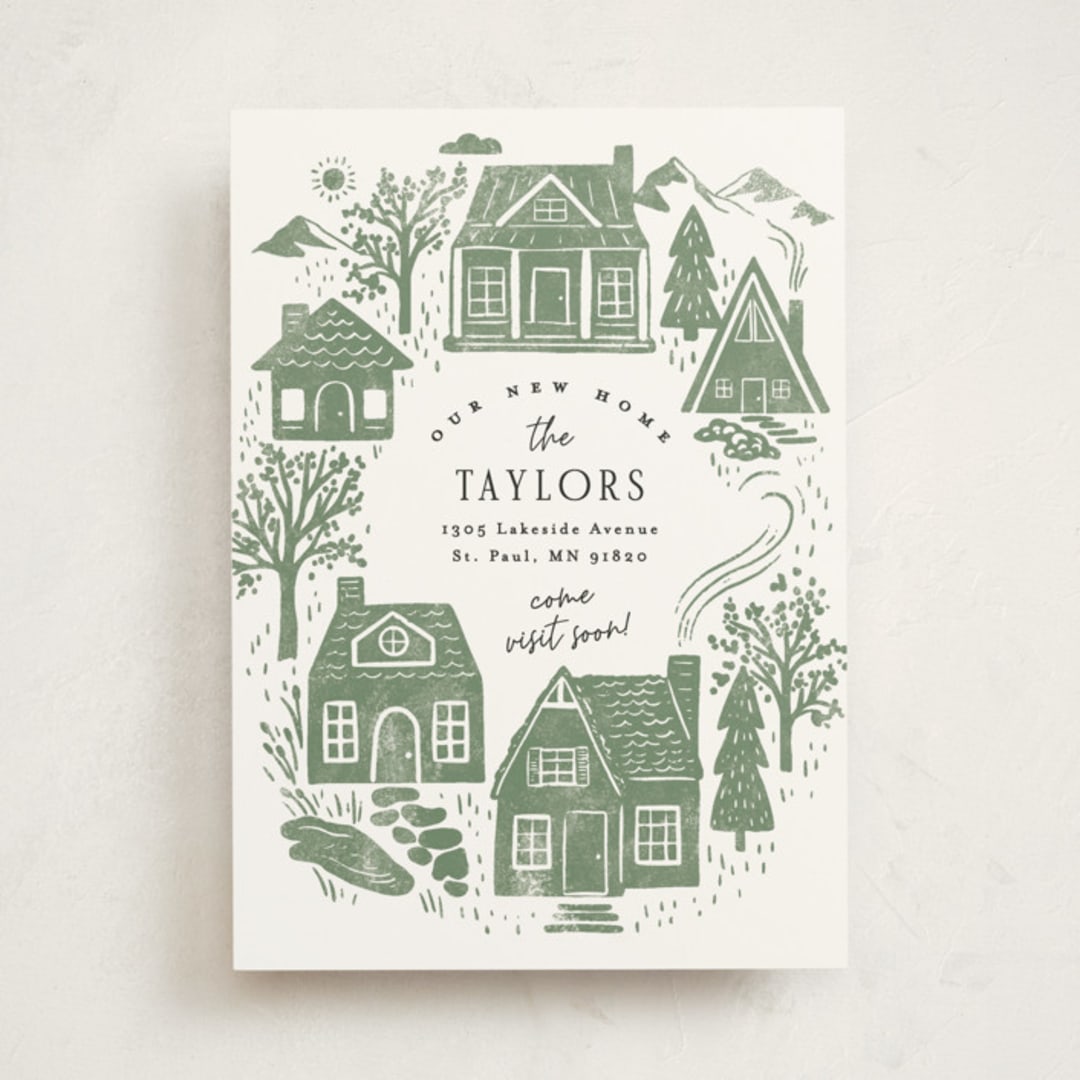 "New Neighborhood Home" - Moving Announcements in Sage by Alethea and Ruth - Front