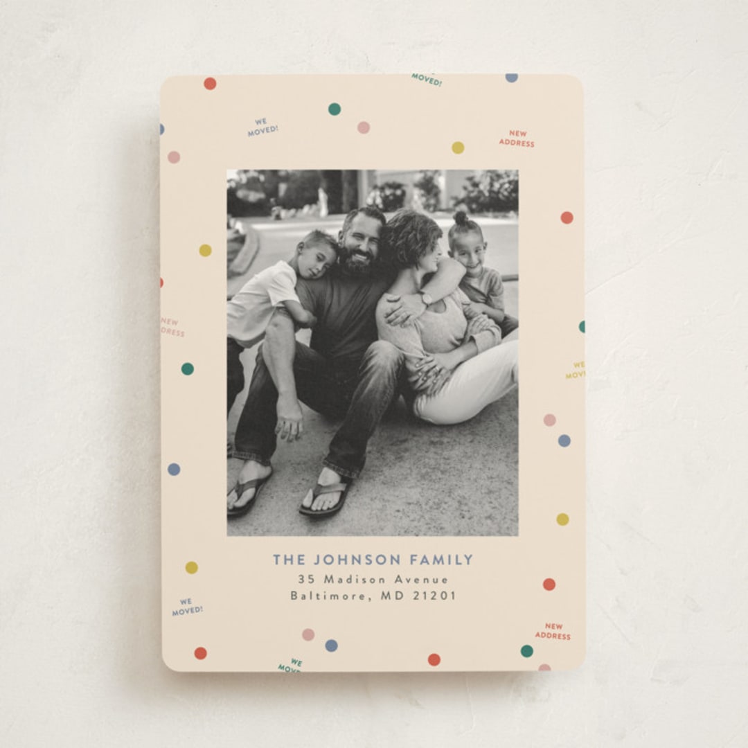 "cue the confetti" - Moving Announcements in Candy by Sarah Hawkins Designs - Front
