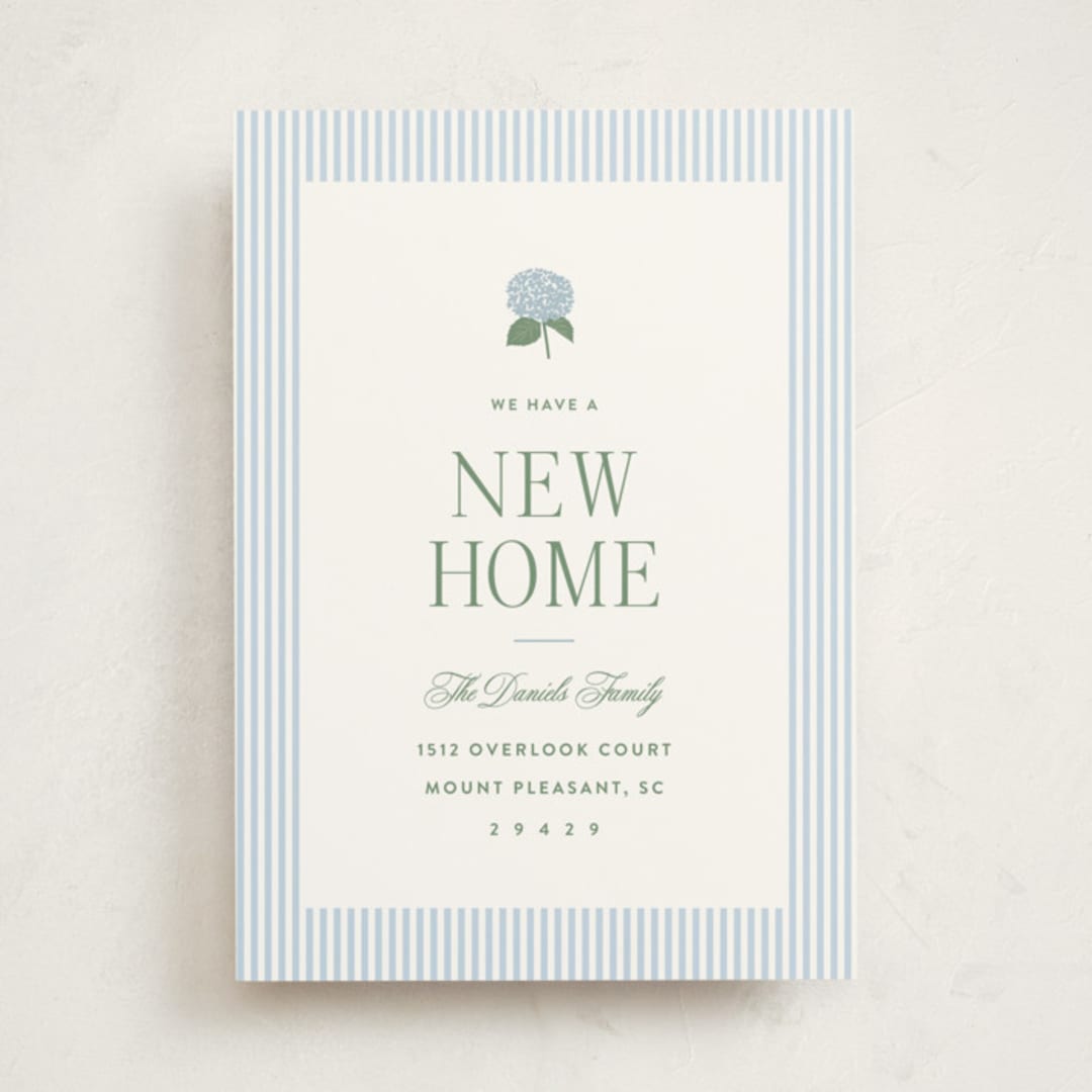 "Hydrangea Home" - Moving Announcements in Sky by Carolyn MacLaren - Front