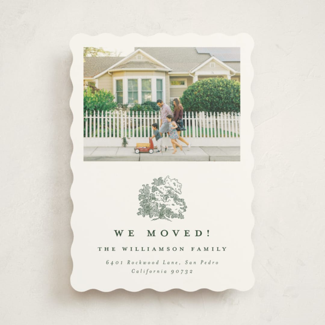 "Old Oak Tree" - Moving Announcements in Hunter Green by Becky Nimoy - Front