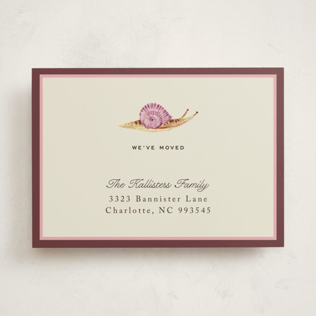 "Snail Mail" - Moving Announcements in Raspberry by Pati Cascino - Front
