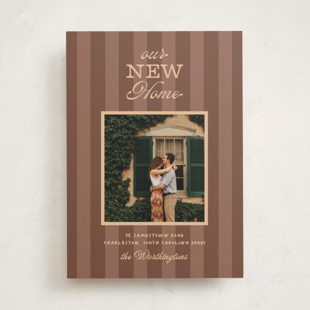 "Vintage Stripes" - Moving Announcements in Mocha by Creo Study - Front