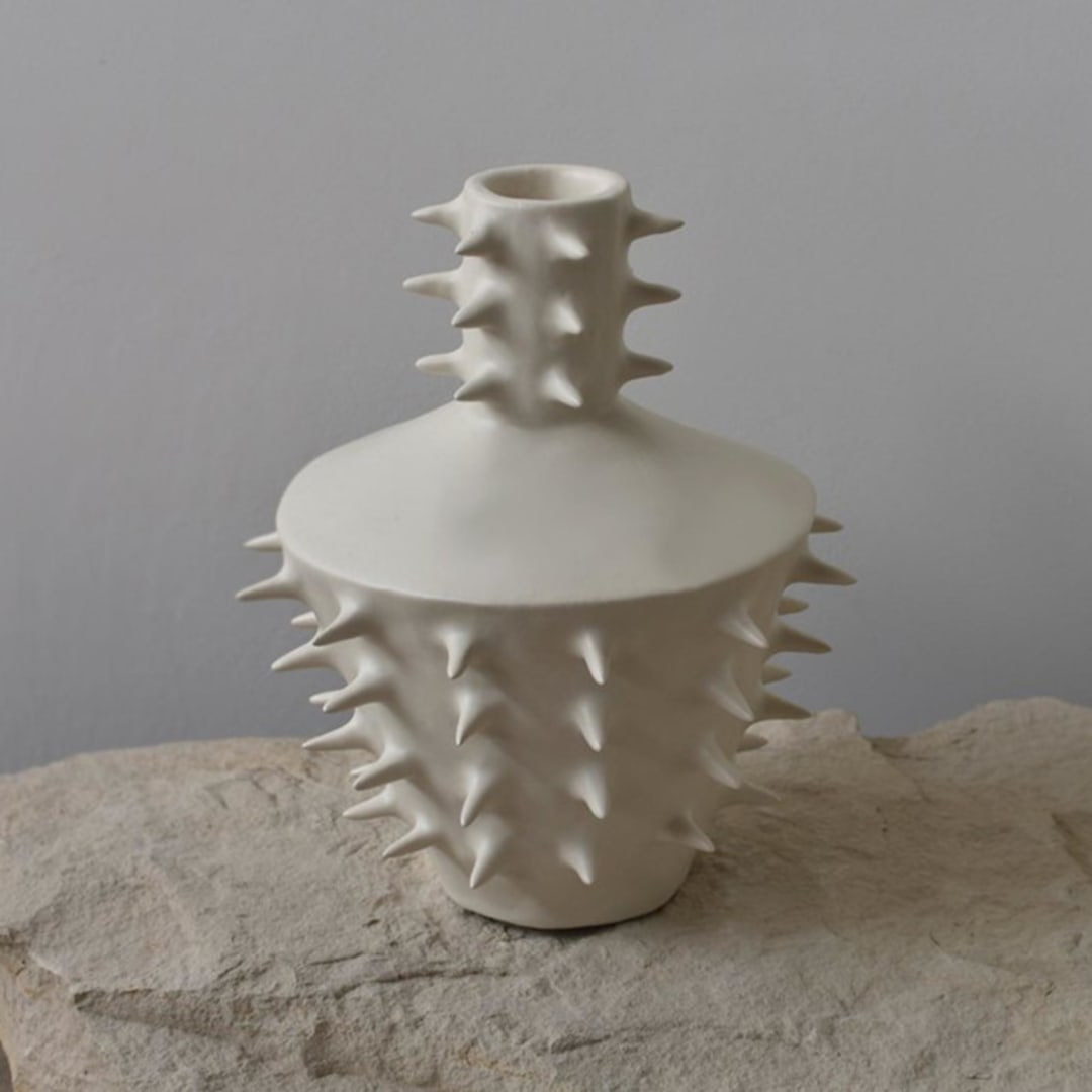 "Handmade Ceramic Spikes White Decorative Flower Vase III" - Vases in beige by OWO Cerámica