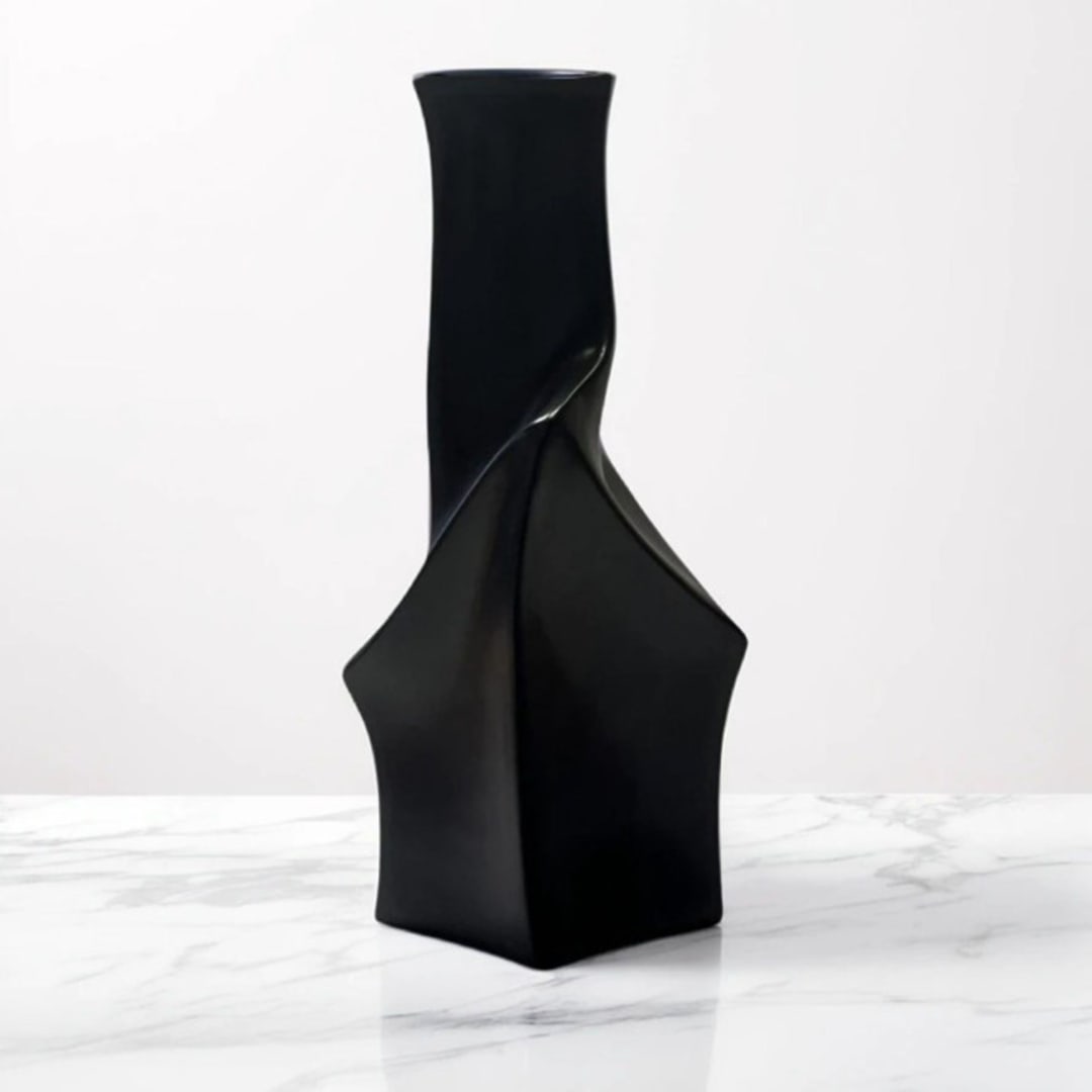 "Ceramic Decorative Sculptural Vase - Matt Black  Geo Twist" - Vases in black by DinaDecor
