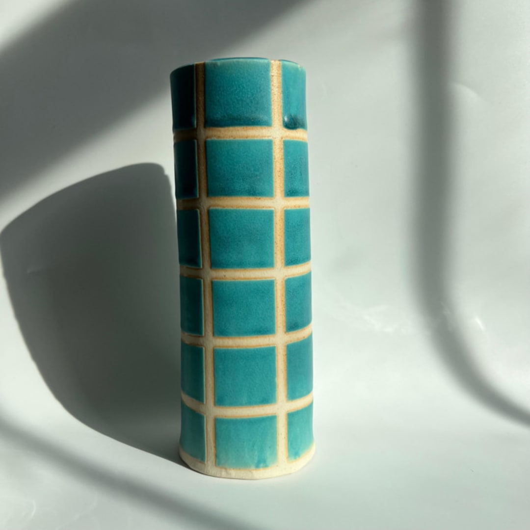 Turquoise Checkered Vase