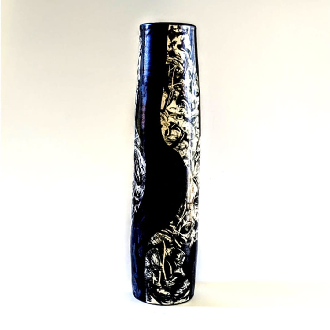 "tall black and white stoneware vase" - Vases in black by Liz Vigoda