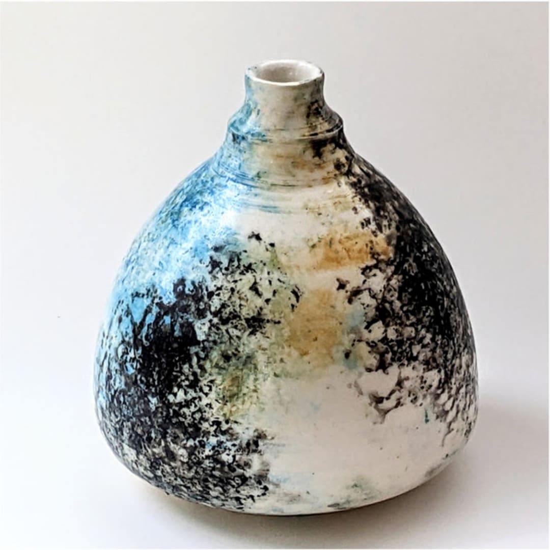 "one-of-a-kind hand thrown and hand painted bud vase - turquoise and black" - Vases in multicolor by Liz Vigoda