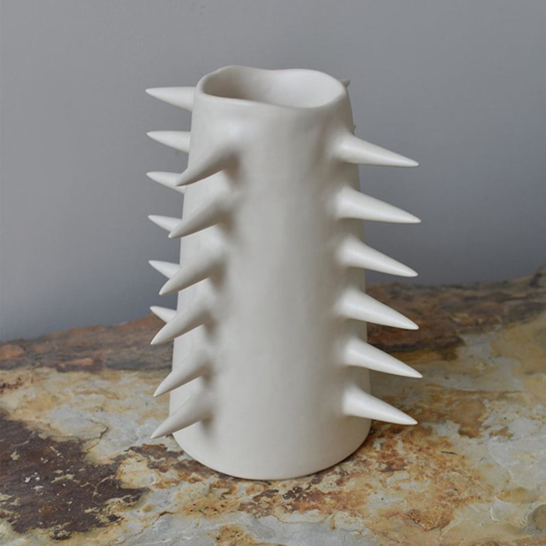 "Handmade Ceramic Spikes White Decorative Vase VI" - Vases in beige by OWO Cerámica