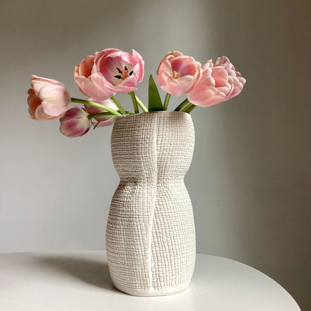 "LARGE BURLAP CURVY VASE" - Vases in white by Cym Warkov