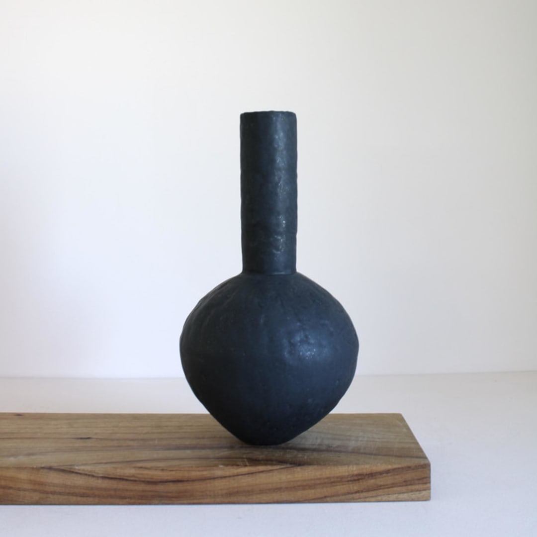 Coal Black Sphere Bottle Vase