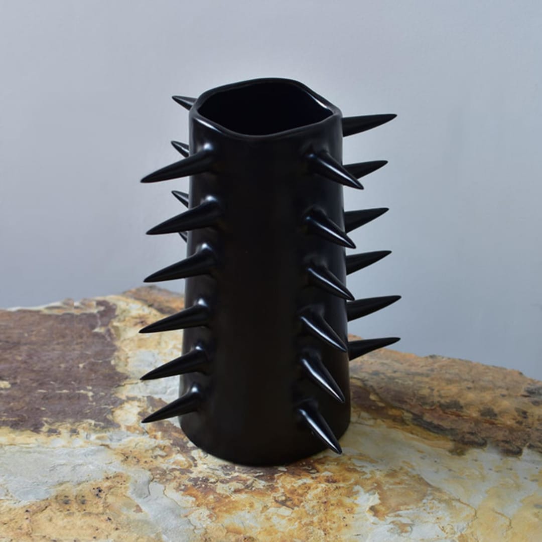 "Handmade Pottery Spikes Black Flower Vase VI" - Vases in black by OWO Cerámica