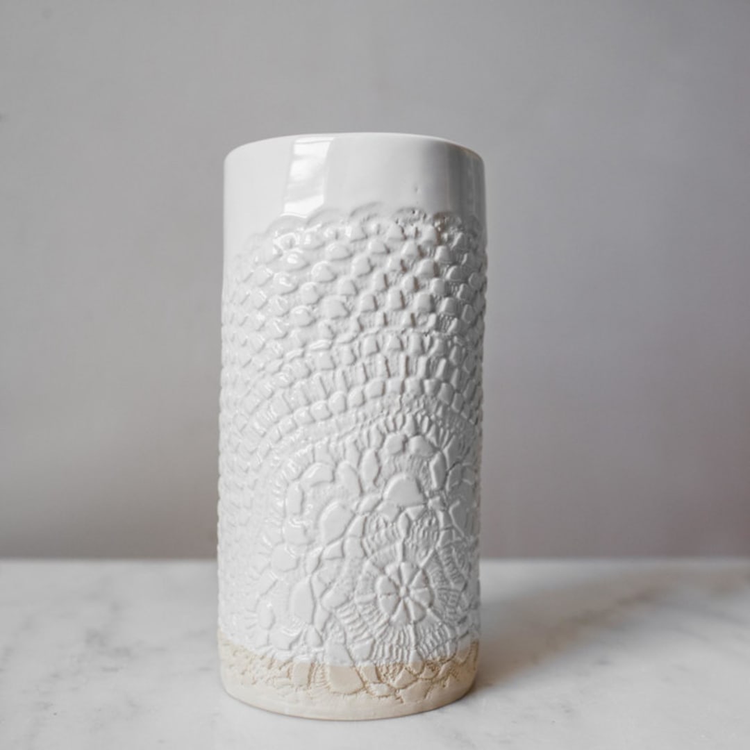 "Lace Canister Large" - Vases in white by Handmade Studio TN