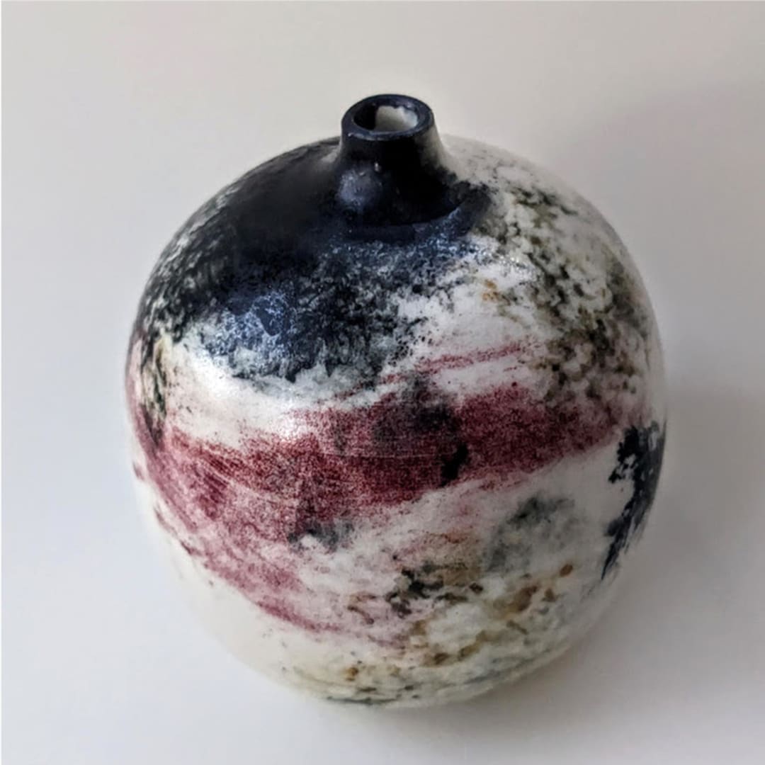 "one-of-a-kind hand thrown and hand painted bud vase - red, white and black" - Vases in multicolor by Liz Vigoda