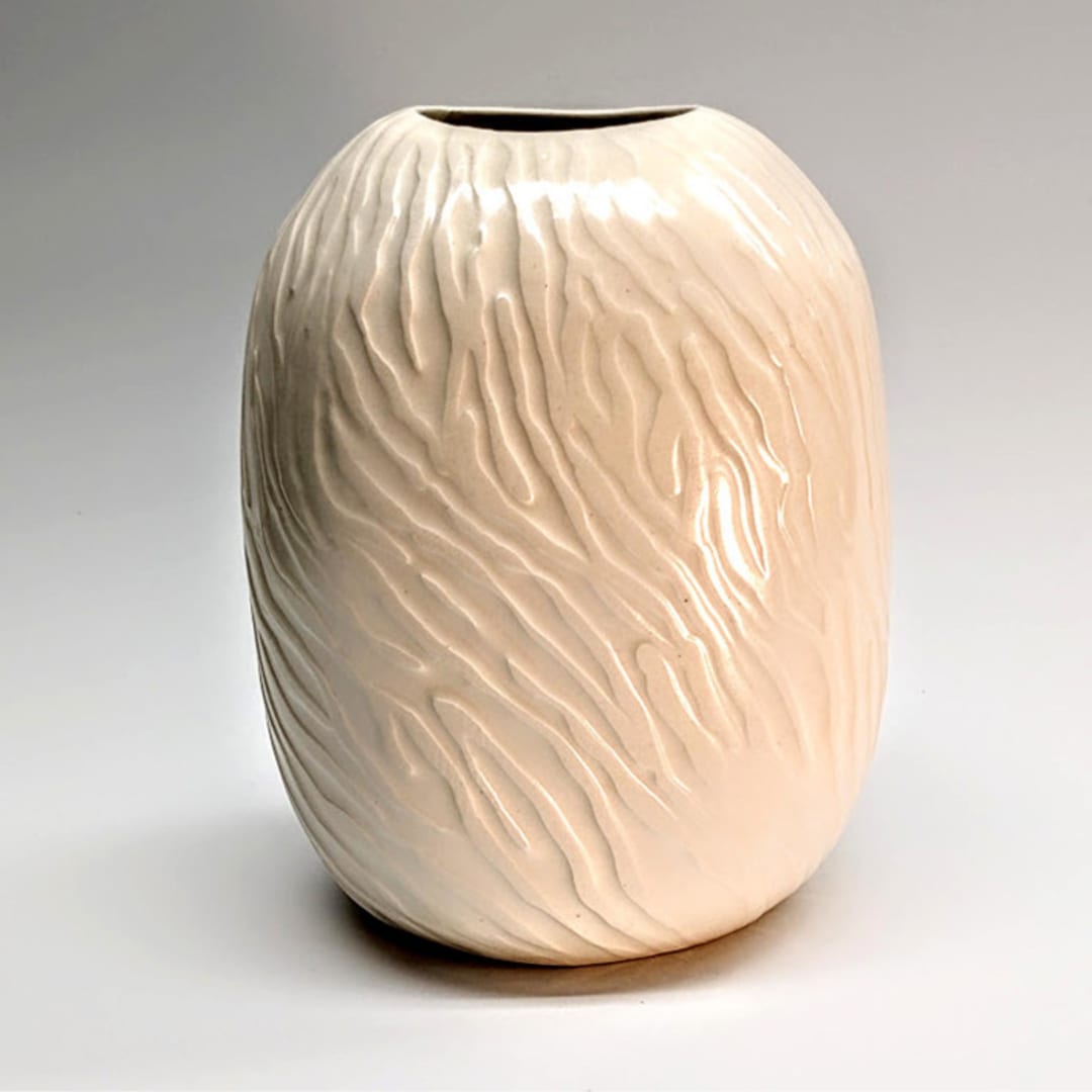 "Oval textured white vase" - Vases in white by Liz Vigoda