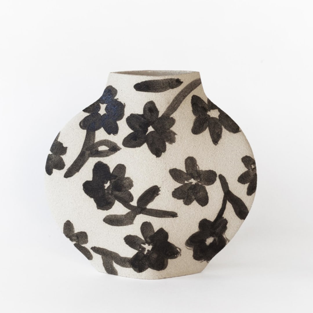 "Ceramic Vase Flowers Pattern" - Vases in beige by Inhee Ma
