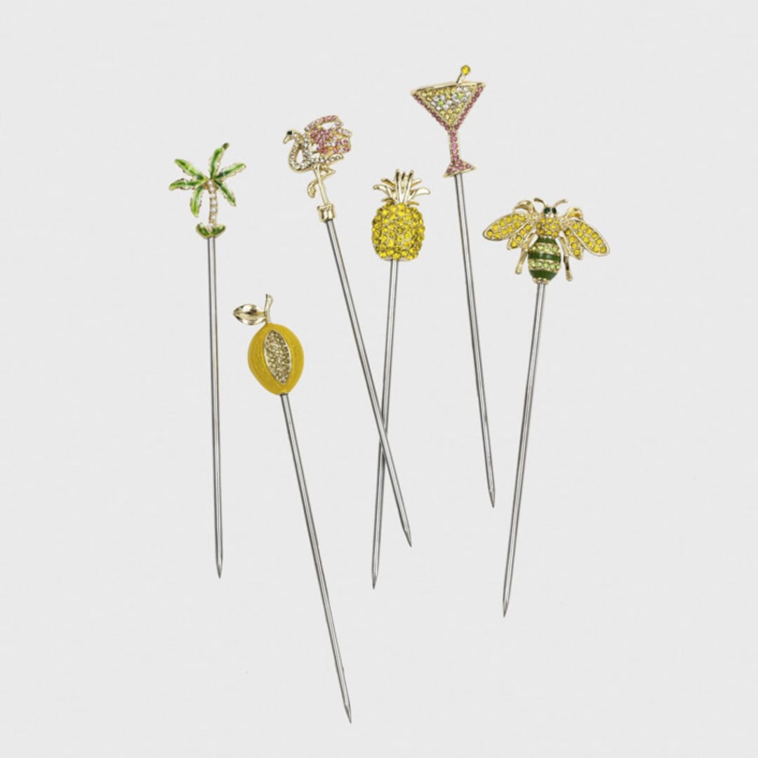 "Tropical cocktail picks" - Wine and Bar Tools in gold by Joanna Buchanan